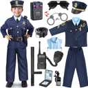 G.C Kids Police Costume Boys Cop Costumes with Shoulder Light Recorder Girls Police Officer Gear Halloween Career Day Gifts (M(8-10Y))