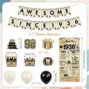 90th Birthday Decorations Supplies Men - 27 Pcs Retro Newspaper Theme Awesome Since 1936 Letter Banner Hanging Swirls Latex Balloons Backdrop for Men Women 90 Years Old Happy Birthday Party Decor