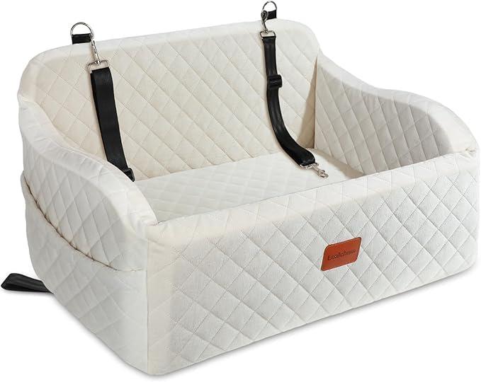 Lealchum Dog Car Seat for Medium/Large Dogs,2 Clip-On Safety Leashs for 2 Small Dogs,Removable and Washable Comfy Pet Car Seat,Easy to Install and Clean (Beige, Large)