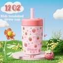 Fimibuke Kids & Toddler Cups Spill Proof, 12 OZ Insulated Sippy Cups for Toddlers Boys Girls, BPA-Free Toddler Straw Tumbler, Stainless Steel Kids Water Bottle with Twist Lids & Silicone Straw, 2 Pack