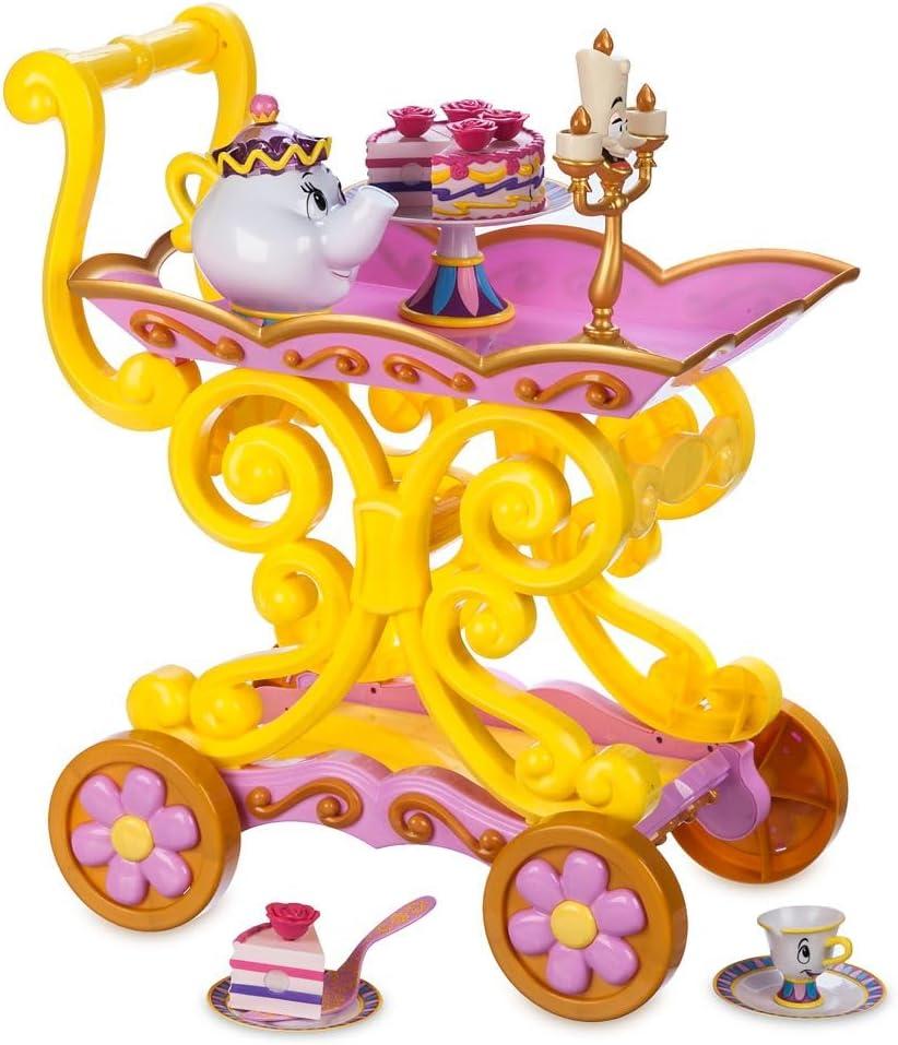 Disney Store Official Beauty and The Beast Tea Cart Set  Includes Lumiere, Mrs. Potts, Chip, Cake with Plate & Server  Disney Princess Toys, with Singing Lumiere & Bubbling Tea Effect