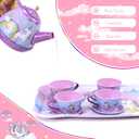 Motiloo 48Pcs Tea Set for Little Girls,Kids Pretend Toy Tin Tea Set and Carrying Case,Rainbow Magic Unicorn Design for Girls Princess Boys 3-6