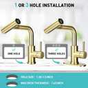 Bathroom Sink Faucet with 4 Mode Pull Down Sprayer, Brushed Gold Single Handle Pull Out Faucet with Pop-Up Drain, 1 or 3 Hole Laundry Bar Basin Faucet with Deck Plate