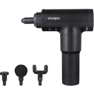 Vivitar - Vivaspa Deep Tissue Massage Gun, Cordless Handheld Percussion Massager with LCD Display, 4 Massage Heads, 6 Speed Levels for Muscle Recovery (Black)