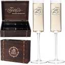 Physkoa Happy 25th Anniversary Champagne Flutes Set Personalized Silver Wedding Anniversary Toasting Glasses 2 Hand-Blown Crystal Flutes with Keepsake Box Anniversary Present for Couple