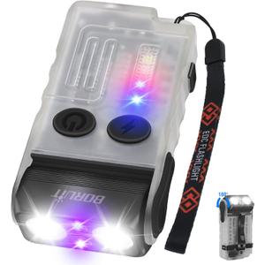 BORUIT V20 LED Small Powerful EDC Flashlight with 365nm UV Light,180Head Swivels,Super Bright USB C Rechargeable Mini Pocket Keychain Flash Light with Clip-13 Mode,IP67,Magnetic,110DB Buzzer(White)