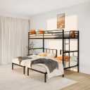 Detachable Black Twin Over Twin and Twin Metal Triple Bunk Bed with Comfortable Rungs, Heavy Duty, Easy to Assemble