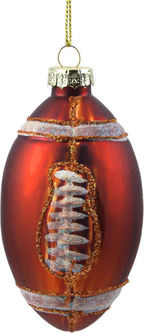 Joiedomi Christmas Football Glass Small Ornament, Sports Ball Glass Blown Mini Ornament, Boys Sports Decorations for Xmas Gift Holiday Party Favor Indoor Decoration