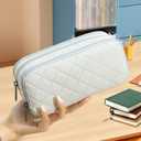 3 x Della Gao Large Pencil Case, Big Capacity Pencil Pouch with 3 Compartments, Office Pencil Bag with Zipper, Big Pen Case for Adults (Beige-03RH)