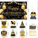 Retirement Party Decorations for Men Women Black Gold Happy Retirement Banner Backdrop Balloons Paper Pompoms Honeycomb Centerpiece Cake Topper Hanging Swirl Set