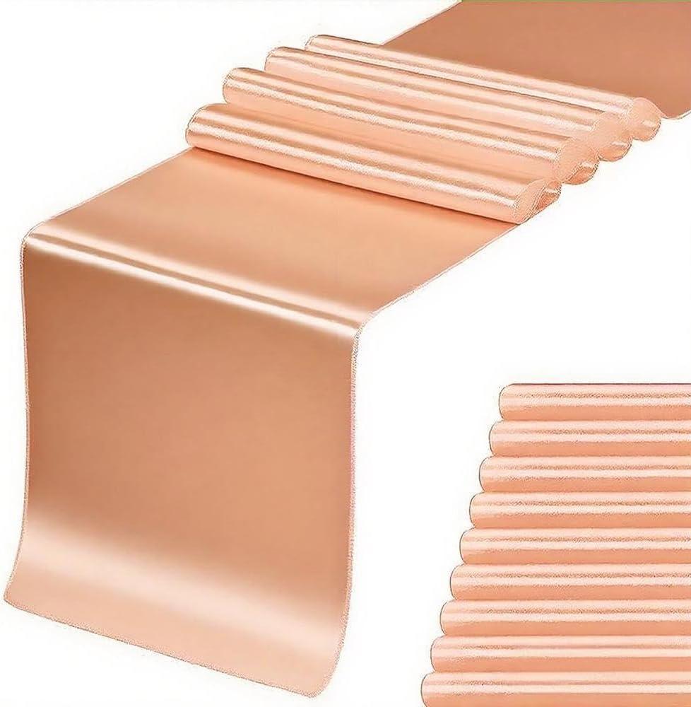 Satin Peach Table Runners 10 Pack for Wedding Parties - Gankar 12 x 108 inches Long, Ribbon Table Runners Birthday Banquet Hotel Restaurant Decorations (Peach, 10 Pieces)