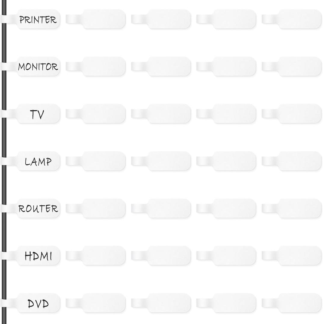 Trilancer Reusable Cable Cord Wire Labels, Easy to Write on, Hook&Loop Closure, for Organizing and Identification, Cable Tags, Multiple Uses - 35PCS(White)