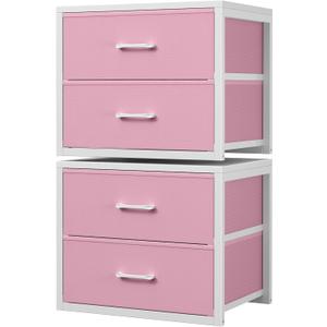 BOLUO Stackable Closet Drawers for Clothes Organizers and Storage Fabric Pink 2 Drawer Dresser for Bedroom 2 Packs Modern Small