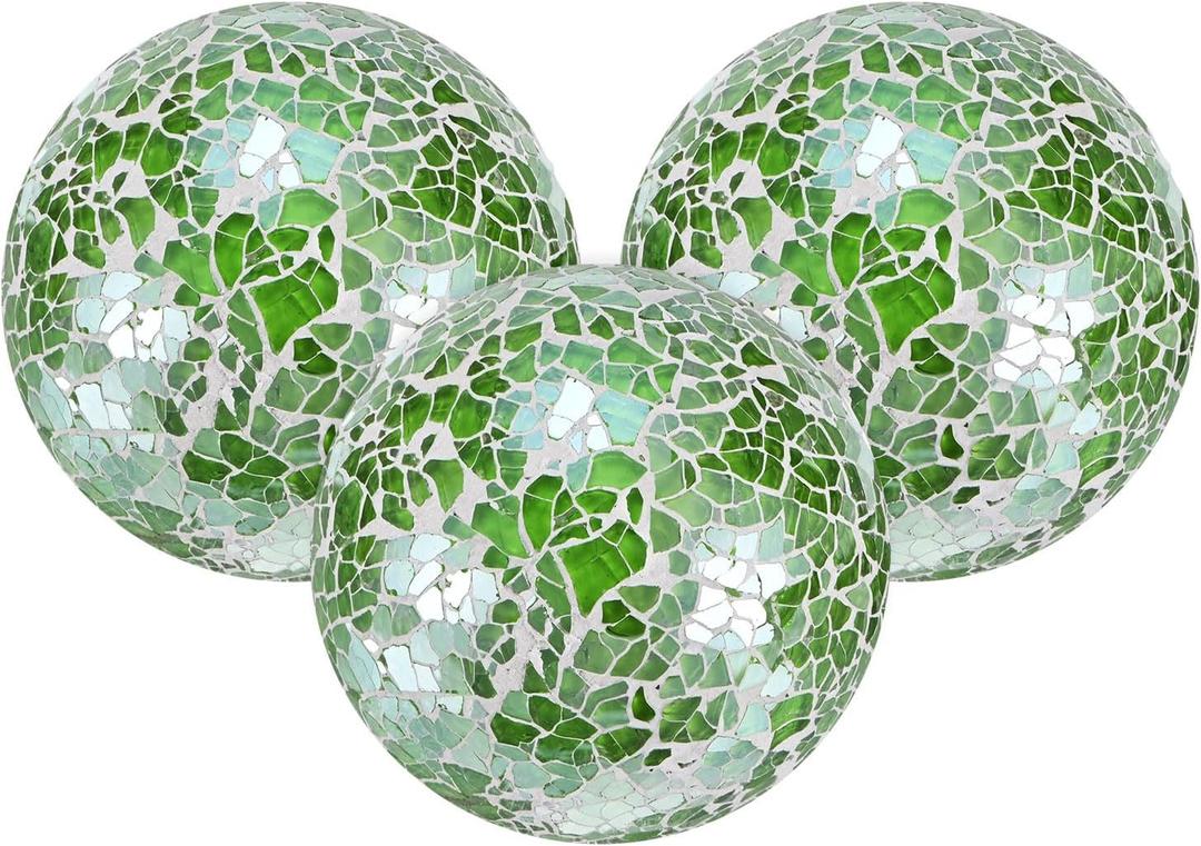 3-Pack Decorative Ball for Bowls, 2.4 Inch Mosaic Glass Balls Decorative Glass Orbs for Home Decor/Dining Tables/Wedding Party/Coffee Table/Centerpiece Decor [Light Green]