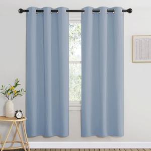 NICETOWN Blackout 72 inch Curtains for Kids Room, Grommet Room Darkening Thermal Insulated Solid Window Treatments Sound Reducing for Bedroom, 2 Panels, W37 x L72, Vintage Blue