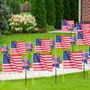 Mindsoft 24 Pack 4th of July Decorations Outdoor Patriotic Memorial Day Pinwheels and American Flags on Stick with Stake Red White and Blue Decor for Independence Day 250th Anniversary Parade Party