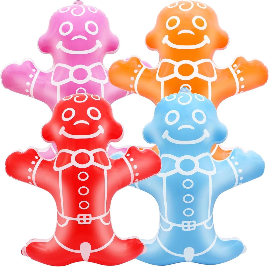 4 Pcs Candyland Theme Decoration 19.7 Inch Inflatable Colorful Gingerbread Man Prop Balloons Christmas Party Supplies Holiday Birthday Gift for Candyland Party Decor