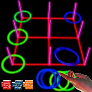 18.2 Inch 3-in-1 Glowing Ring Toss Tic Tac Toe Outdoor Game for Adults and Family (blue&green)