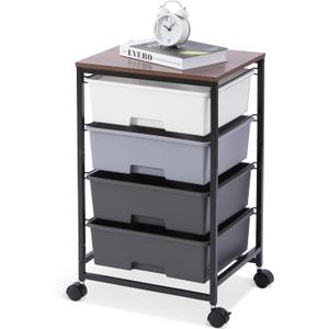 Utility Cart with 4 Drawers,Rolling Storage Cart with Drawers,Storage Rolling Drawer Cart with Wooden Tabletop for Bedroom,Kid's Room,Dorm,Classroom,Office,Light Grey