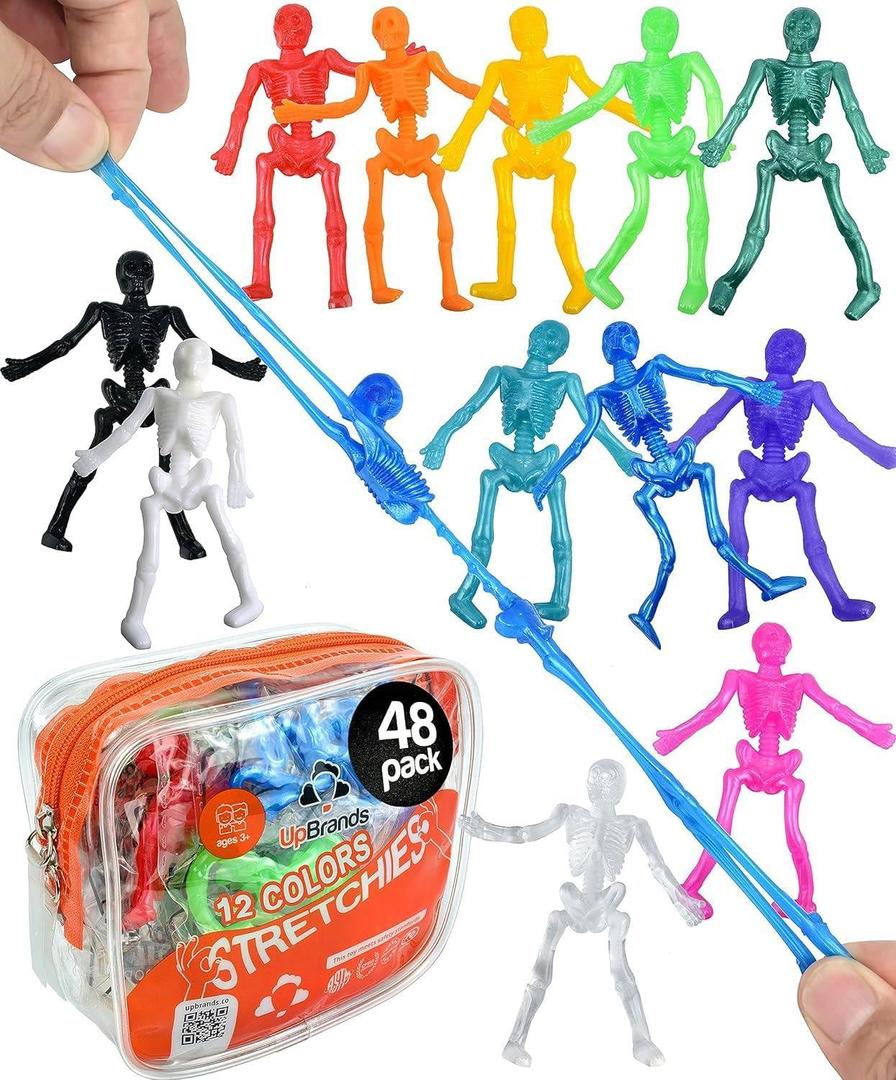 UpBrands Halloween Party Favors - 48 Stretchy Skeleton Toys  Non-Candy Goodie Bag Stuffers, Scary Mini Skeleton for Kids Ages 3+, Trick-or-Treat Supplies