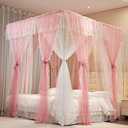 AIOOO 4 Corners Post Princess Curtains Bed Canopy for Girls 8 Panels Curtain- Double Layer Sheer Mesh Canopies Drapes Girls Room Decor (8P-Pink/White, 4P(33"x82") W+4P(43"x82") L/(Queen))