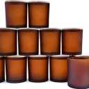 14 OZ Thick Candle Jars for Making Candles 12 Pcs, 3 Wick Empty Jars with Wood Lids for Candle Making, Sample Container,Frosted Brown