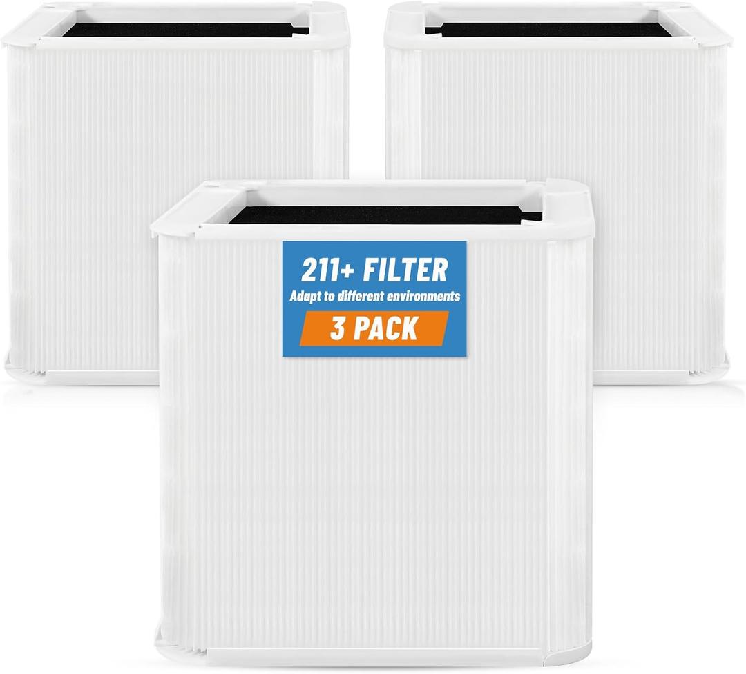 3 Pack 211+ Replacement Filters Compatible with Blue Pure 211+ Air Purifier, Consists of H13 True Filter and Activated Carbon, Collapsible Air