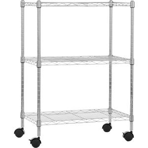 Amazon Basics 3-Shelf Heavy Duty Adjustable Wire Shelving Storage Rack on 2" PP Plastic Wheel Casters, Steel Utility Shelving Unit for Garage and Laundry Room, 23.2" x 13.4" x 32.75", Chrome