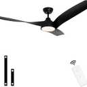 56 Inch Ceiling Fan with Lights, Outdoor Ceiling Fan with Remote Control 3 Reversible Blades,Dimmable,2 Rods, for Bedroom Living Room Patio