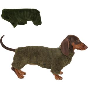 Dachshund Dog Fleece Jumpsuit Turtleneck Sweater, Suitable for Dachshunds, Winter Soft Cozy Dog Pajamas Clothes (Dark Green, Small)