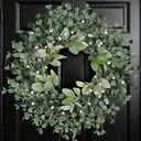 24-inch Spring Wreath Artificial Green Eucalyptus Leaves Wreath with White Berries for Front Door Corridor Garden Decoration Festival Party Wedding Office Green Decor