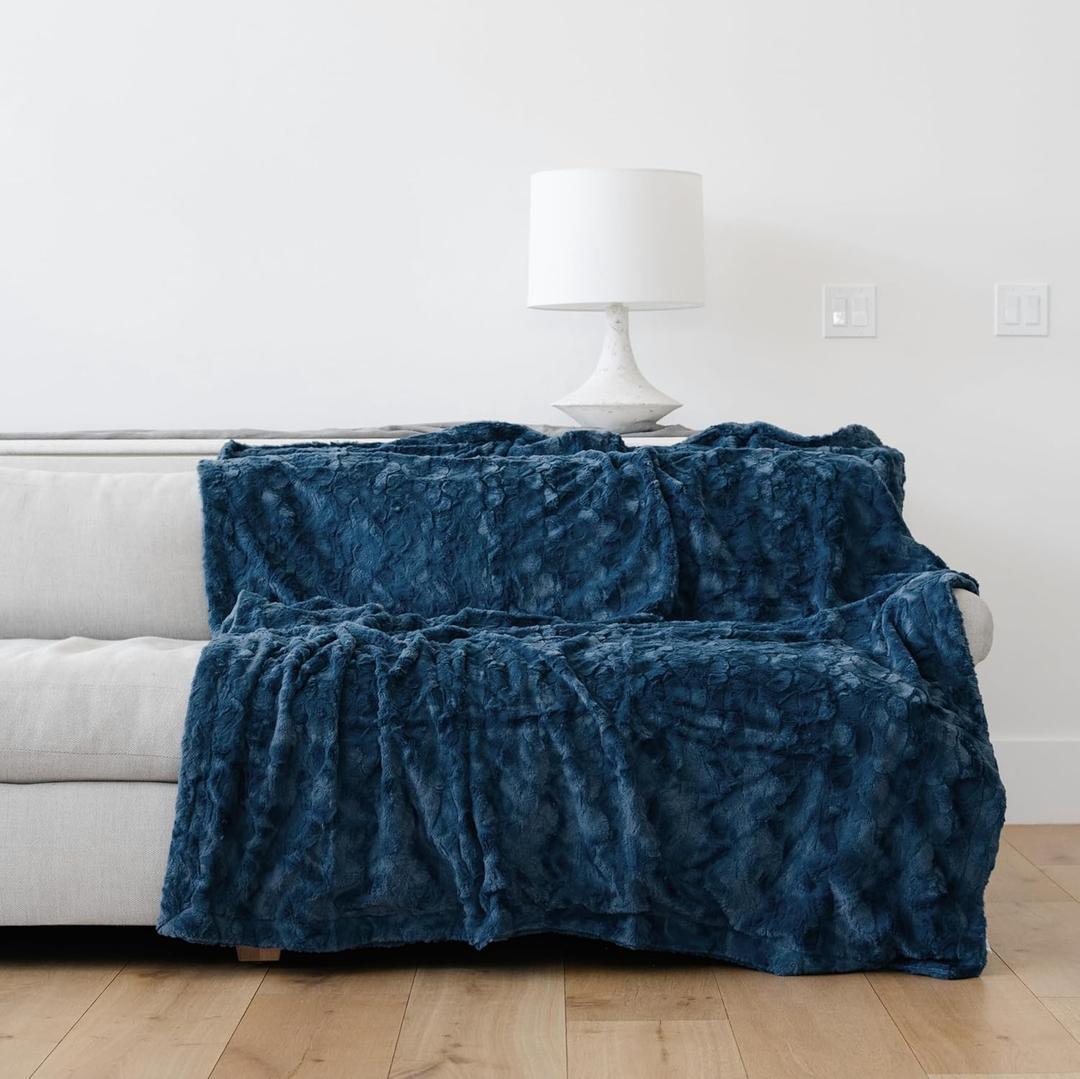 GRACED SOFT LUXURIES Throw Blanket Oversized Warm Cozy Comfy Cuddly Elegant Softest Faux Fur for Home, Couch, Bed, Sofa, Chair, Travel (XL 60" x 80", Blue)