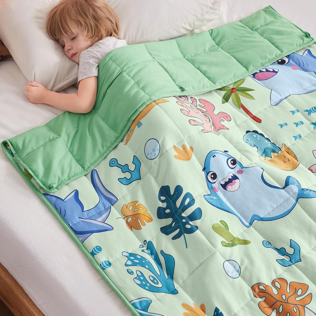 anfie Weighted Blanket Kids Kids (36"x48" 3lbs) Weighted Blanket Cooling Blanket for Sleeping,Throw Size Breathable Blanket with Premium Glass Bead(Green Shark)