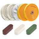 8 Pack 6 Inch Polishing Wheel for Bench Grinder, Include 1/2" Arbor Hole 2 Yellow Cotton(42Ply), 2 White Cotton Polish Wheels(50Ply), 1 Soft Flannel Buffing Wheel(30Ply)& 3 Polishing Compound