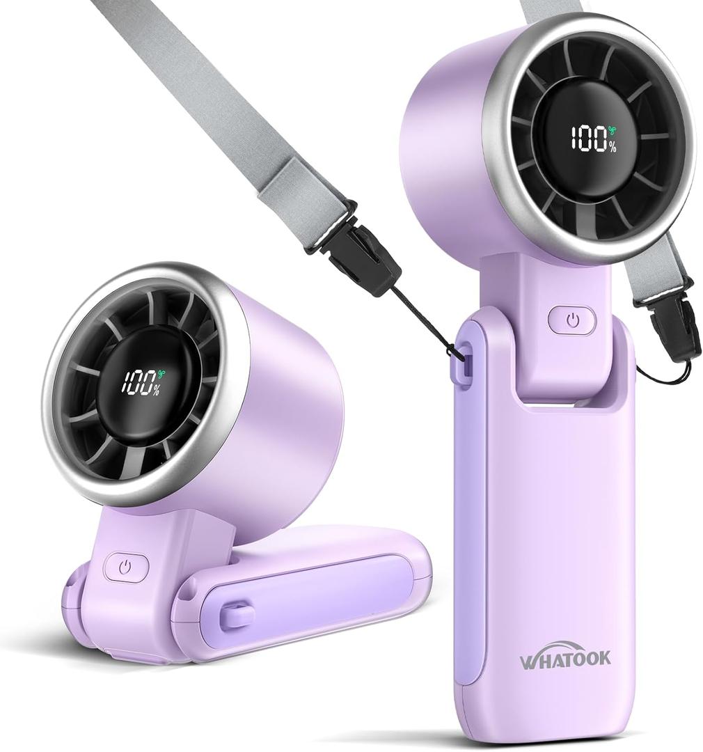 WHATOOK Portable Handheld Turbo Fan:12m/s Strong Wind 15000RPM High Speed Mini Fan, 4000mAh Battery Rechargeable Personal Fan with LED Display, 3 in 1 Foldable Fan for Travel Office Shopping, (Purple)
