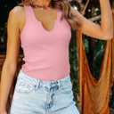 SANDERY Tank Tops for Women Summer Sleeveless V Neck Fitted Top Slim Ribbed Racerback Basic Cami Shirt Tanks (Small)