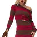 Halloween Womens Freddy Costume Red Striped Long Sleeve Warm Knit Bodycon Slim Sweater Dress Small