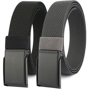 1.3 Mens Stretch Belt, 2-Pack Flip-top Metal Buckle Golf Belt, Elastic Nylon Web Belt (Black + Grey)
