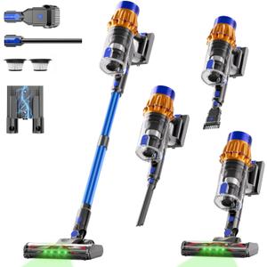 Cordless Vacuum Cleaner, 650W 48KPA 60Min Wireless Vacuum for HomeStick Vacuum with Green Light Anti-Tangle, Rechargeable Vacuum Cleaners for Pet Hair Carpet Hard Floors (Blue)