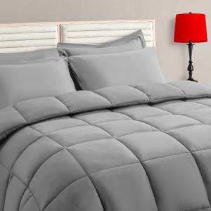 TAIMIT Grey Full Size Comforter Set - 7 Pieces, Bed in a Bag Bedding Sets with All Season Soft Quilted Warm Fluffy Reversible Comforter,Flat Sheet,Fitted Sheet,2 Pillow Shams,2 Pillowcases