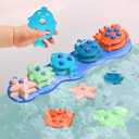 Baby Bath Toys, Premium Silicone Mold Free Ocean Animal Shape Sorting & Stacking Toddlers Bath Toys, No Hole Bathtub Floating Toys Gift for Boys Girls, Early Learning Sensory Water Toys, Bathtime Fun