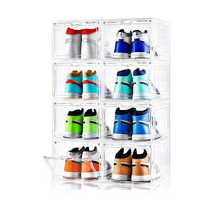 Clemate 15 Pack Shoe Storage Boxes, Clear Plastic Stackable Shoe Organizer for Closet, Shoe Box with Magnetic Door, Foldable Shoe Storage Bin, Sneaker Storage Box Shoe Rack Container Holder, Size 9