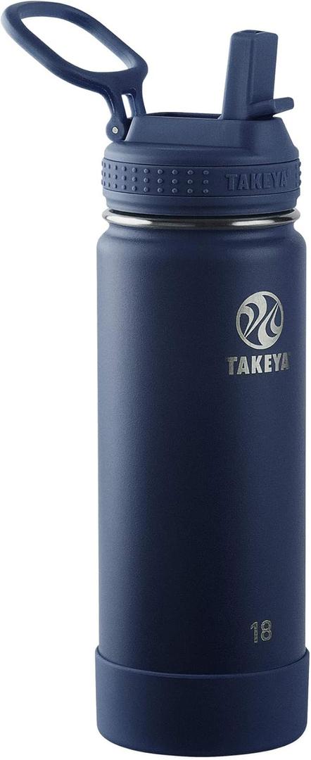Takeya 18 oz Actives Stainless Steel Water Bottle with Straw Lid – Leakproof, Double-Wall Insulated, Keeps Drinks Cold 24 hrs/Hot 12 hrs, BPA-Free, Powder-Coated, Gym & Travel, Midnight Blue