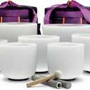 TOPFUND Chakra Set of 7 Crystal Singing Bowls 6-12 inch with Heavy Duty Carrying Cases and Singing Bowl Mallets (6-12 inch, 7 White)