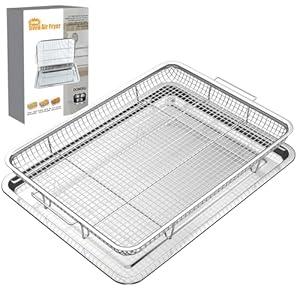 Air Fryer Basket for Oven, 15.7"x11.8"Extra Large Air Fryer Basket and Tray Stainless Steel Oven Air Fryer Pan Rack for Cooking Baking and Broiling，1Pack