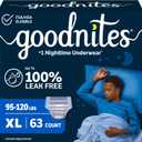 Goodnites Boys' Nighttime Bedwetting Underwear, Size Extra Large (95-120 lbs), 63 Ct (3 Packs of 21)