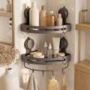 Suction Cup Shower Caddy(2-Pack Gray),Single 1.77 Inches High No-Drilling Aluminum Bathroom Organizer with Towel Bar & Hooks,Moder wall Shower Shelf and Storage Decor