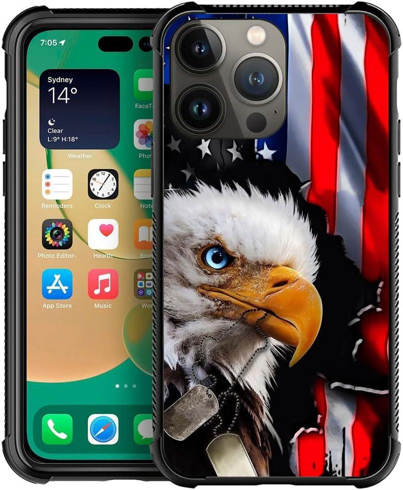 DAIZAG Compatible with iPhone 14 Pro Case,American Eagle Flag with Bumper Anti-Slip Shock Absorbing Soft TPU Protective Cover