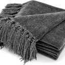 RECYCO Throw Blanket Soft Cozy Chenille Throw Blanket with Fringe Tassel for Couch Sofa Chair Bed Living Room Gift (Dark Gray, 50" x 60")