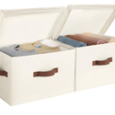 StorageWorks Fabric Storage Bins with Lid, Decorative Storage Boxes for Shelves, Stackable Closet Organizer Basket with Handles, Large, Ivory White, 2-Pack